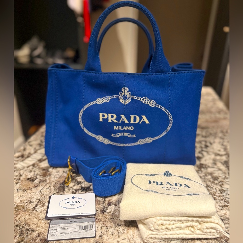 Pristine Prada Canapa Tote in Cobalto (blue)